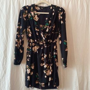 Honey Punch Herbaceous Babe Navy Floral Print Wrap Dress